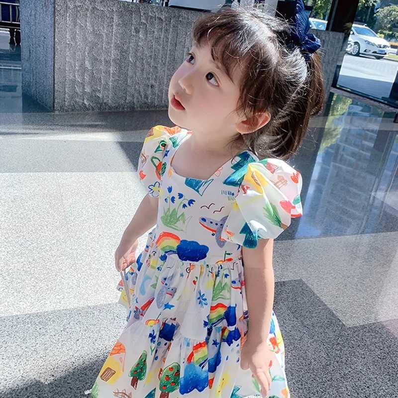 Summer girl dress girl flower bubble sleeve princess dress childrens dressW240720