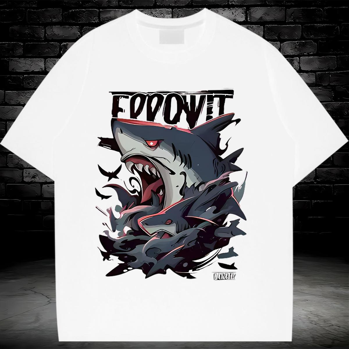 Free Shipping T Shirt For Woman Short Sleeve O-Neck Womens Tshirts Custom Printed shark Beach 230g Cotton 2024 Casual Wear