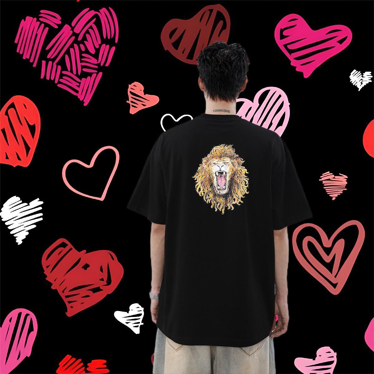 Fashion Design T Shirt For Man 100% Cotton 230g lion Sport Wear Breathable Short Sleeve Cool Men Clothes T-Shirt Custom Print Plus Size