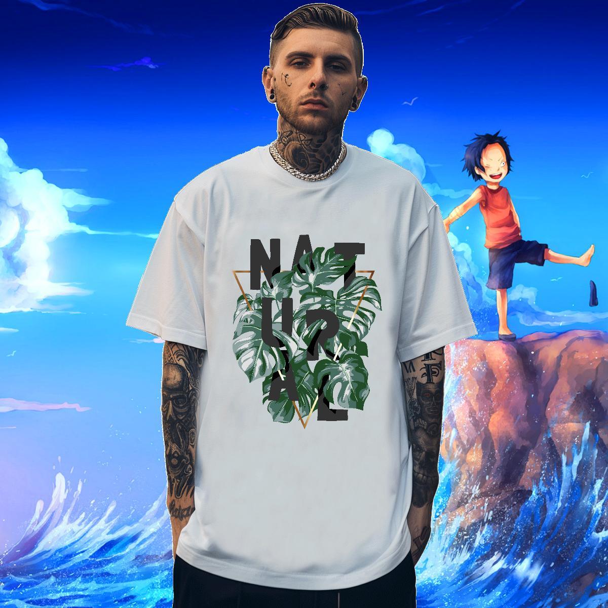 T-Shirts for Men 230g Pure Cotton tree Beach O Neck Short Sleeves Oversized 3XL 4XL Tshirt for Man Woman 2024 DIY Brand Wear