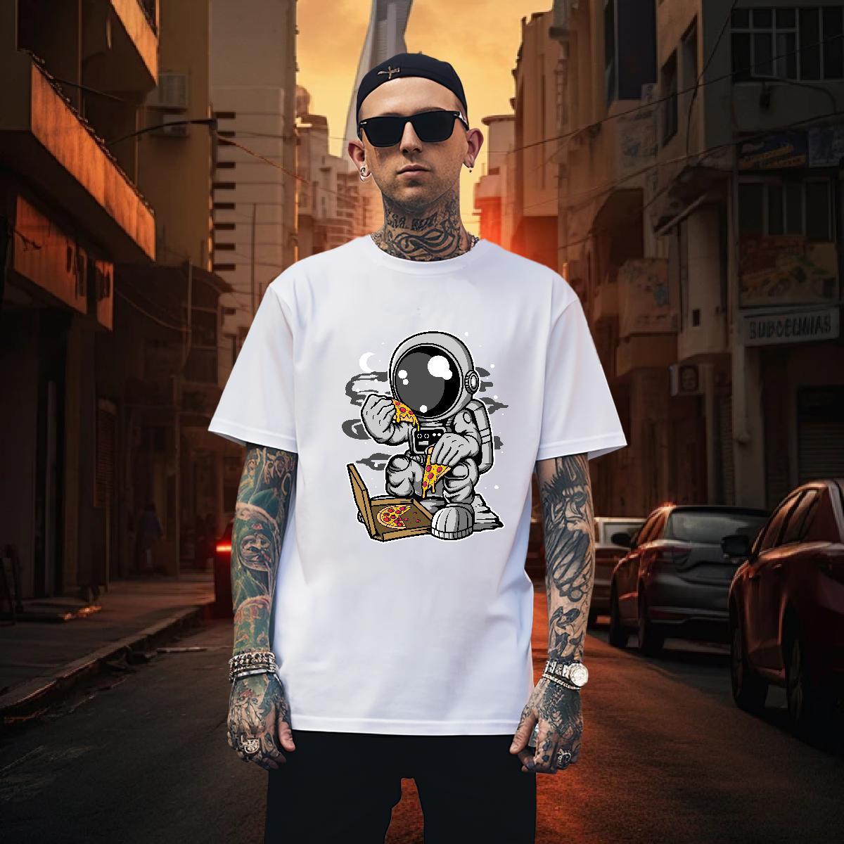 Mens T Shirts 230g Pure Cotton cosmonaut Sports Casual O Neck Short Sleeves Cartoon Printing L-4XL Tshirt for Man Woman Custom Comfortable Wear