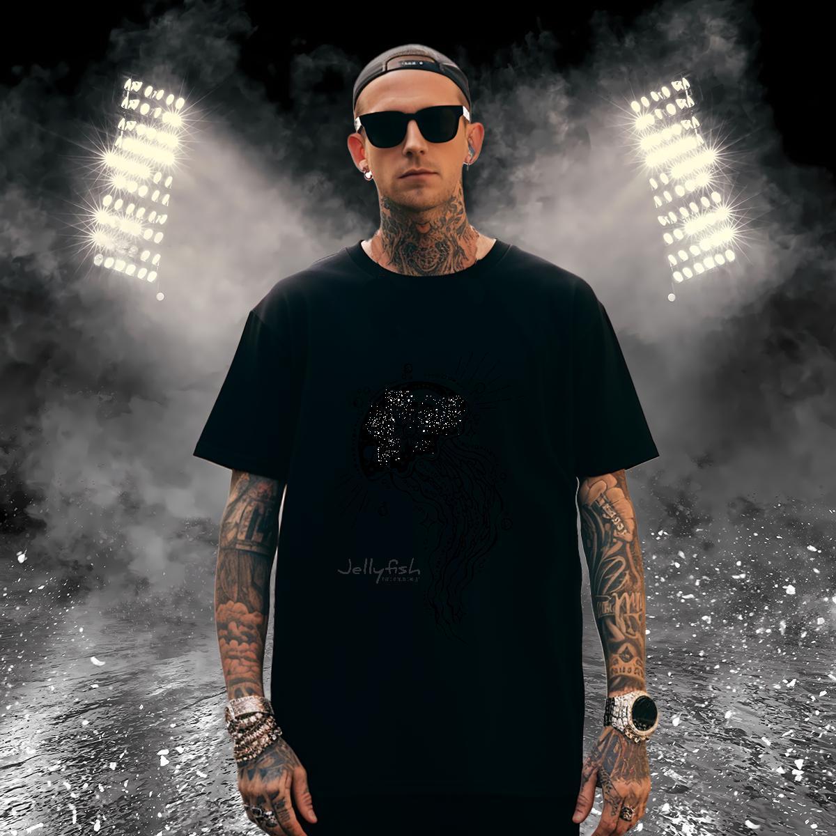 T Shirts Men 230g 100% Cotton jellyfish Hip Hop Street Crew Neck Graphic Mens Tshirts Designer Fashion Popular Tees Shirts