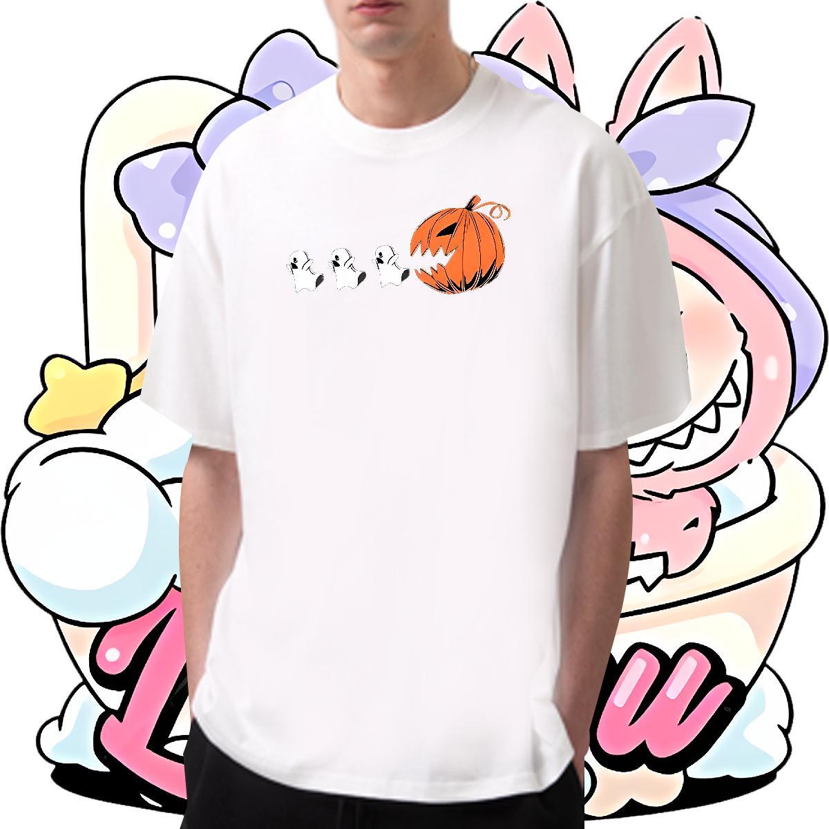 Casual New T Shirts Men 230g Cotton monster Street Wear Tops Tees Crew Neck Breathable Cool Design Men Tops Tees Floral Print