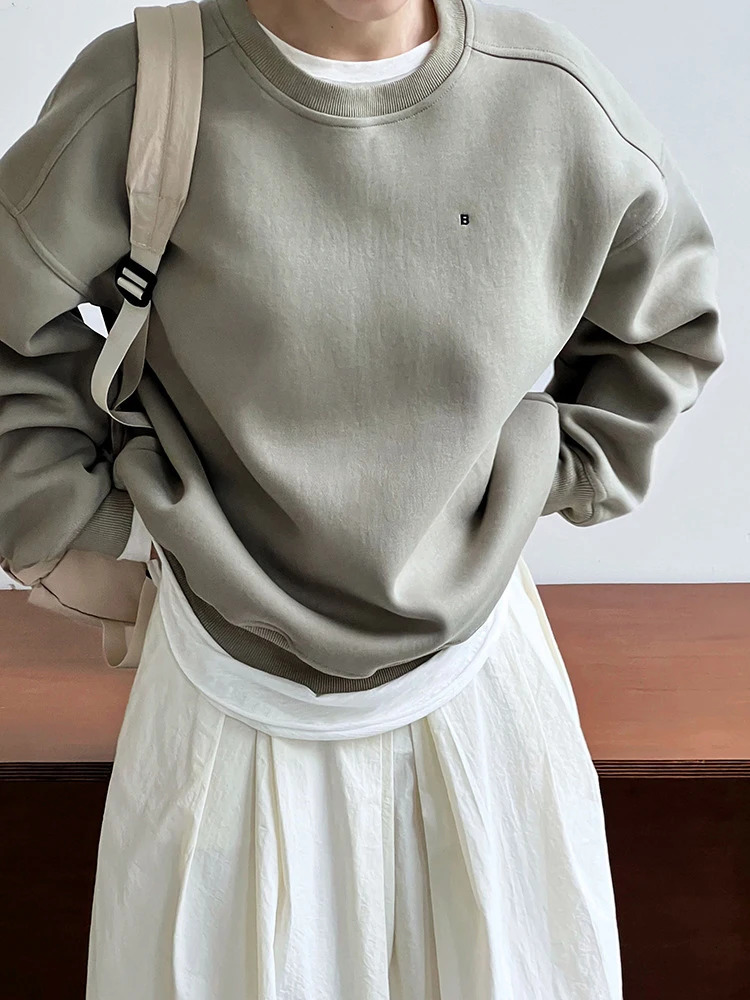 Women Sweatshirt Autumn Round Neck Long Sleeve Loose Pullover Casual Versatile Tops Solid Color Overzised Hoodie 240806