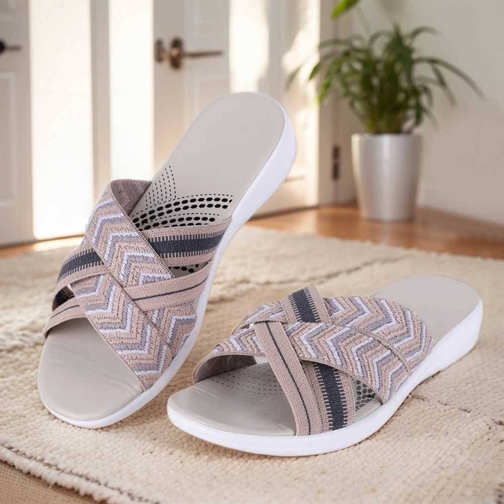 Women Slip On Slides Wide Width Cross Strap Casual Beach Sandals Open Toe Platform Wedge Sandals Lightweight for Summer CL240806