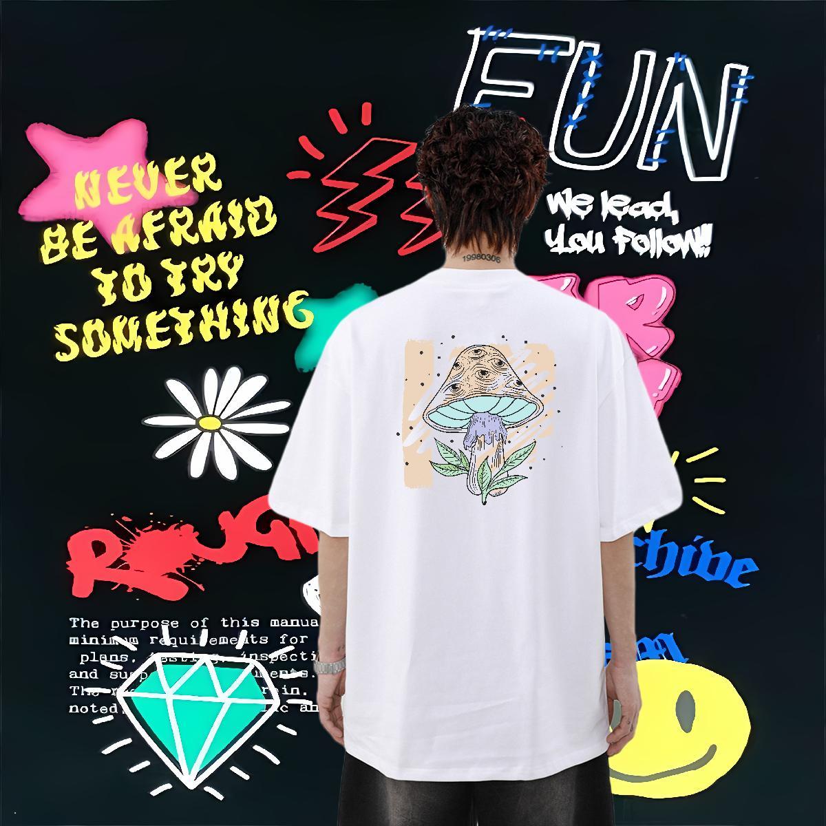 New Designer Men T Shirts 230g 100% Cotton mushroom Street Casual Tees Round Neck Short Sleeve Cool Design Men Tees Custom Big Size