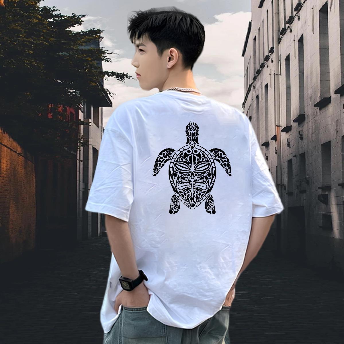 Casual New T-Shirts 230g Cotton tortoise Street wear Hip Hop Clothes Breathable Crew Neck Popular Men Tees Anime Print