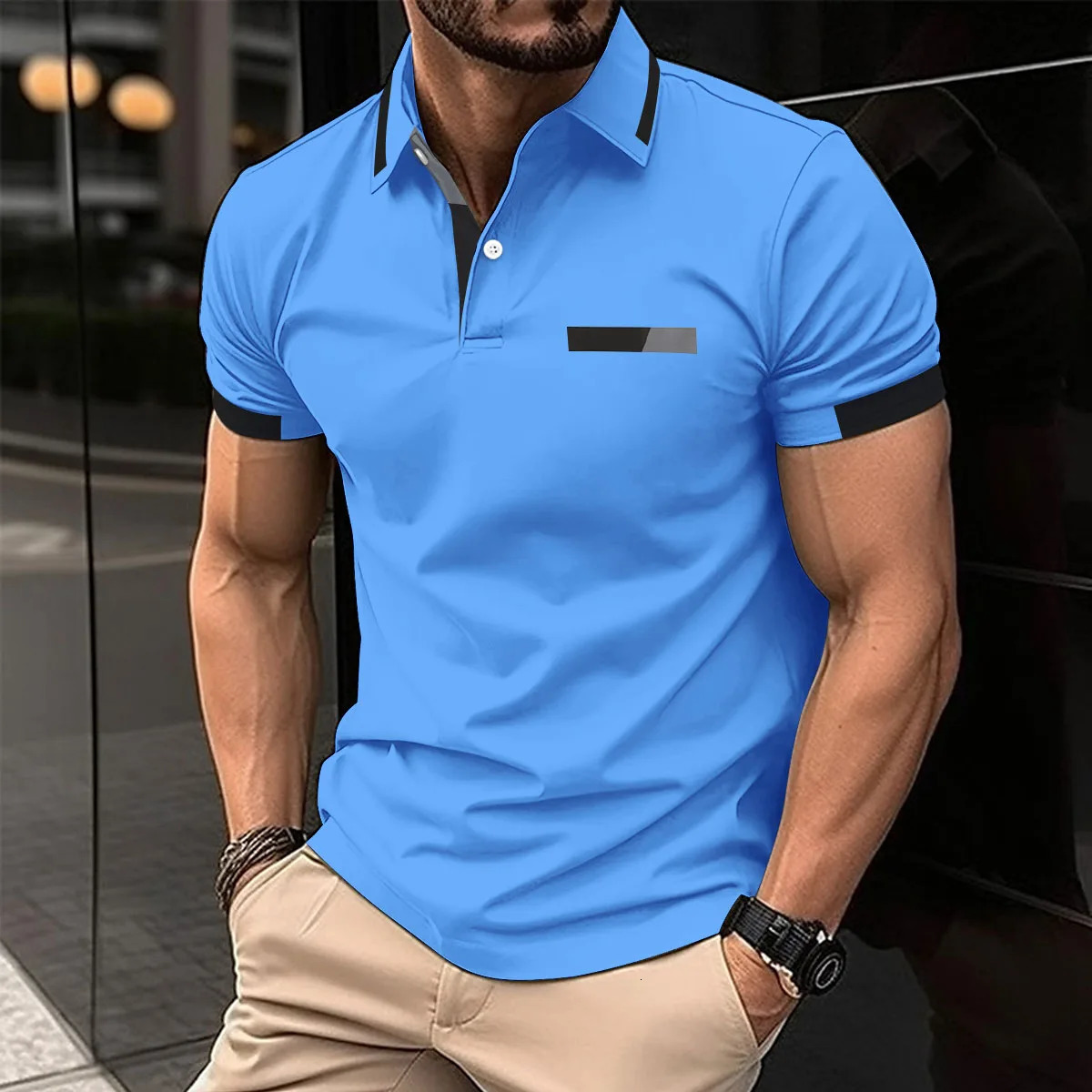 2024 summer mens lapel anti-hairball Polo shirt digital printed short-sleeved casual business fashion slim mens Polo shirt 240821