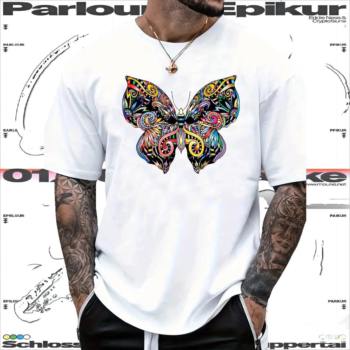 Stylist T Shirts Men 230g Cotton Butterfly Casual Beach Tops Shirt O Neck Short Sleeves Loose Men Tshirts Custom Big Size