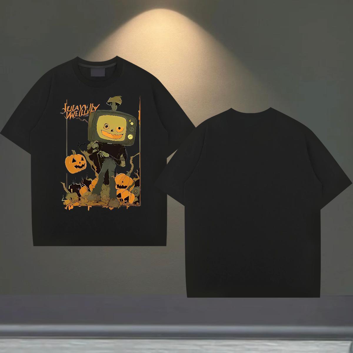 2024 DIY Mens T Shirts 100% Cotton 230g pumpkin Spring Summer Polos Breathable Crew Neck Classic Mens Tshirts Skull