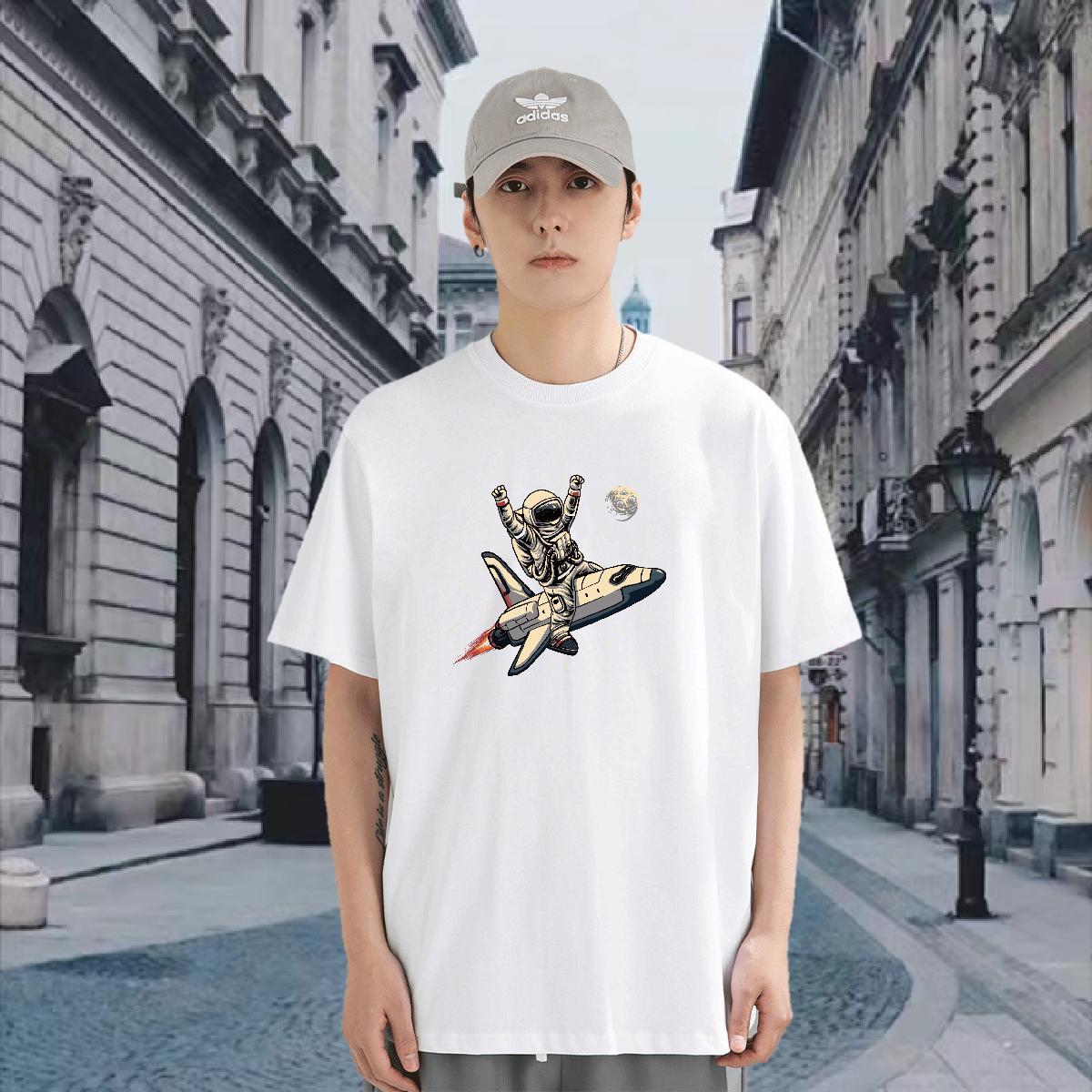 Men T Shirts 100% Cotton 230g cosmonaut Casual Short Sleeve Soft White Plus Size Tshirts Designer Cool Tees