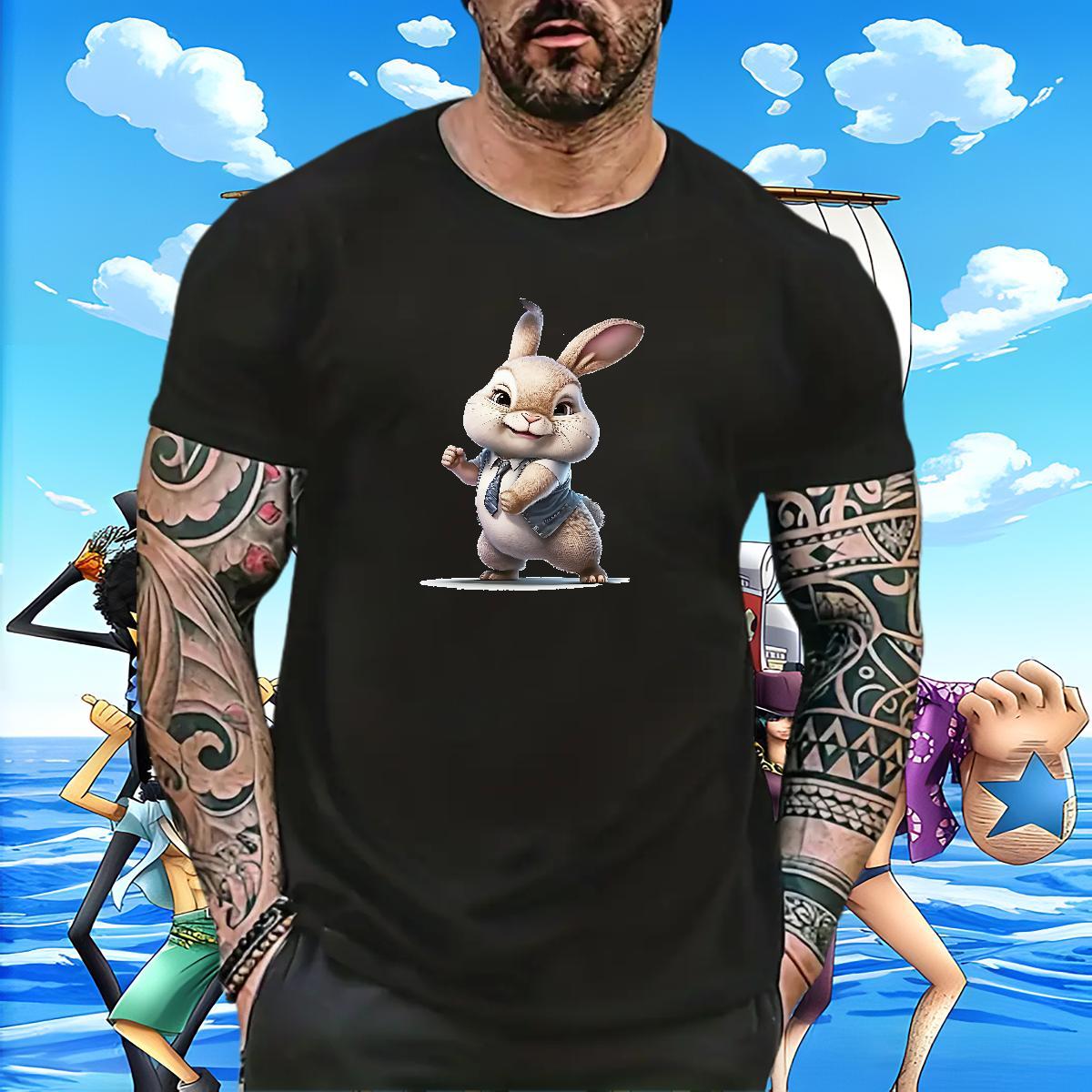 Loose Fit Men Tshirts 230g Pure Cotton Street wear Hip Hop rabbit Oversized 3XL 4XL O Neck Short Sleeves 2024 DIY T Shirts Men Tee Shirt