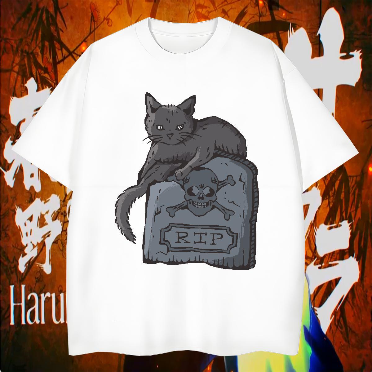 T Shirt For Man 230g Cotton cat Home Outdoor Breathable Crew Neck Floral Print Men Tees 2024 Summer Unisex Tops Tees