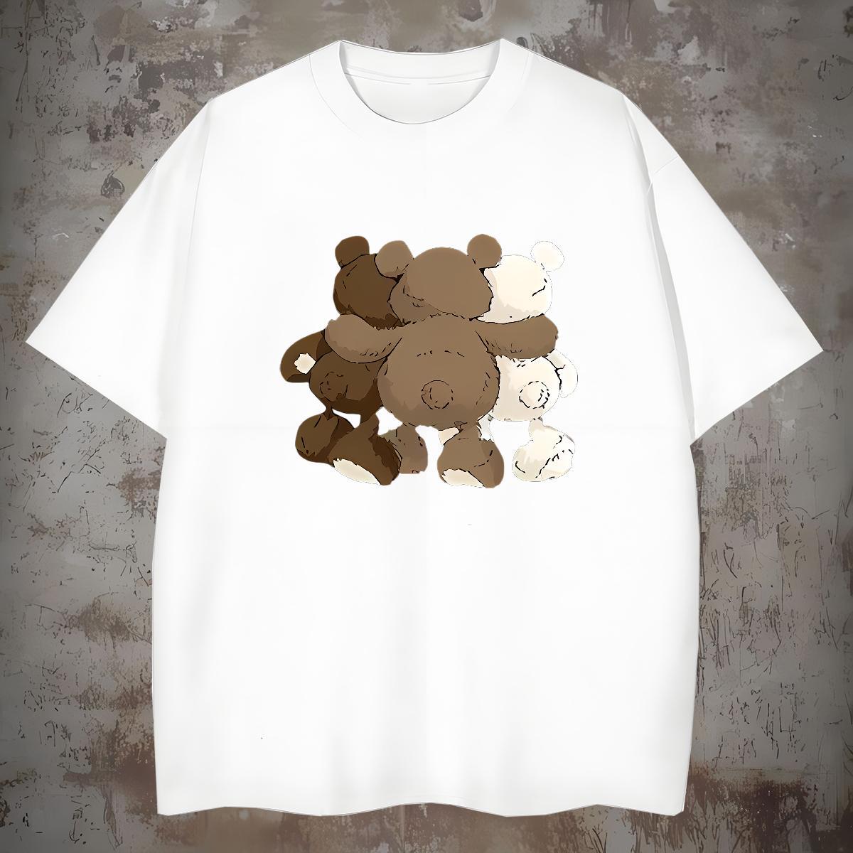 Fashion T-Shirts 230g Cotton bear Street Casual Top Tees O-Neck Short Sleeve Loose Fit Men Clothes T-Shirt Black Oversized
