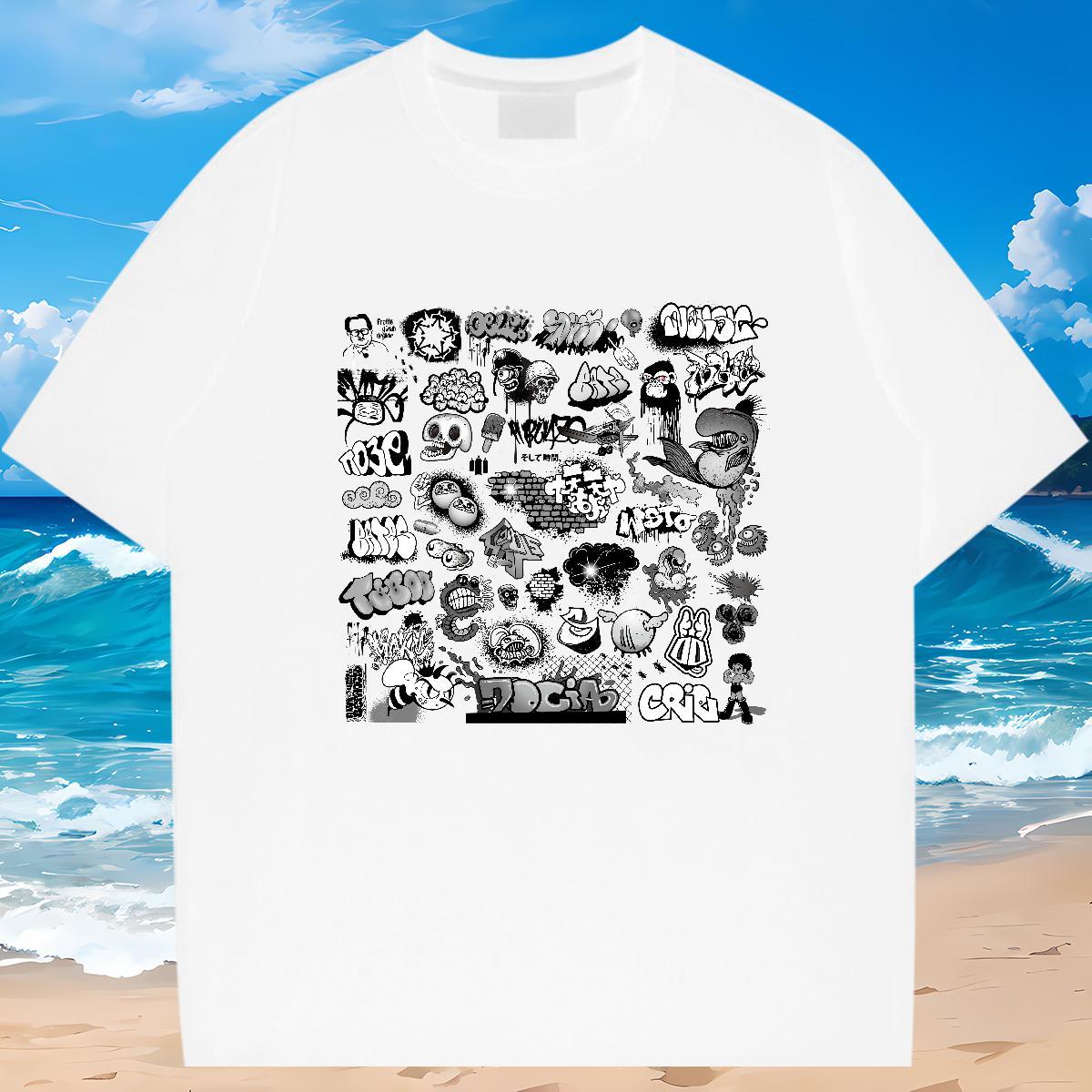 Casual New Mens T Shirts skull Clothes 230g Pure Cotton Summer Casual Popular DIY Breathable Short Sleeve Men Tops Tees