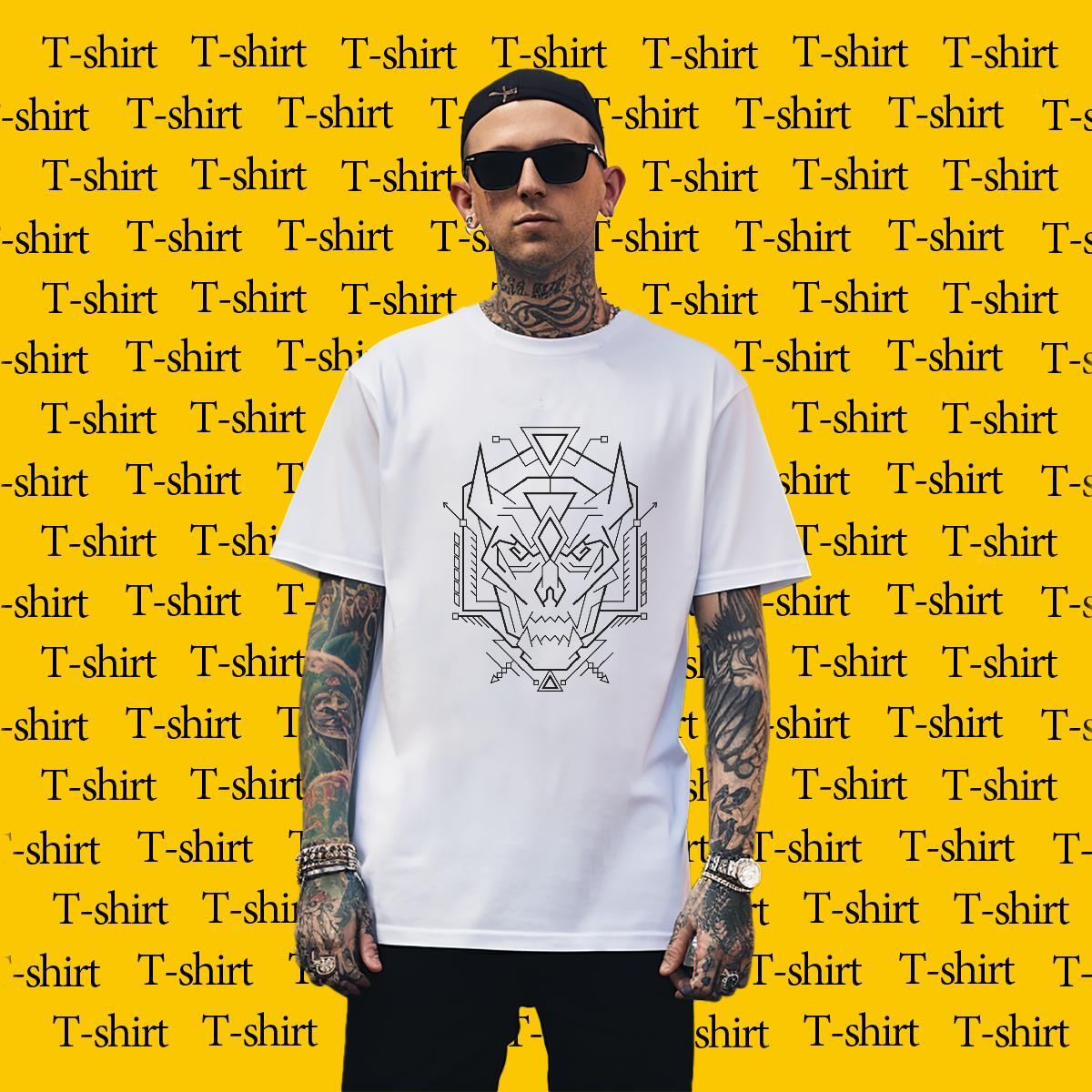 Men T Shirts 100% Cotton 230g Geometric line Casual Breathable Crew Neck Custom Printed Tshirt for Man Woman Designer Soft Wear