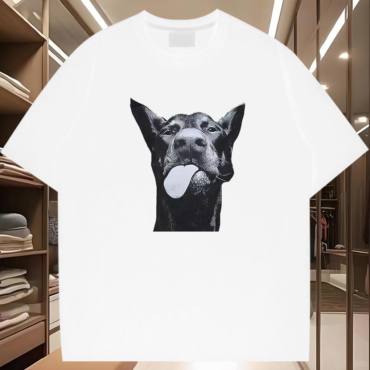New Men T Shirts 230g 100% Cotton Dog Sports Casual Tops Tees Breathable Crew Neck Comfortable Couples T Shirts White Plus Size
