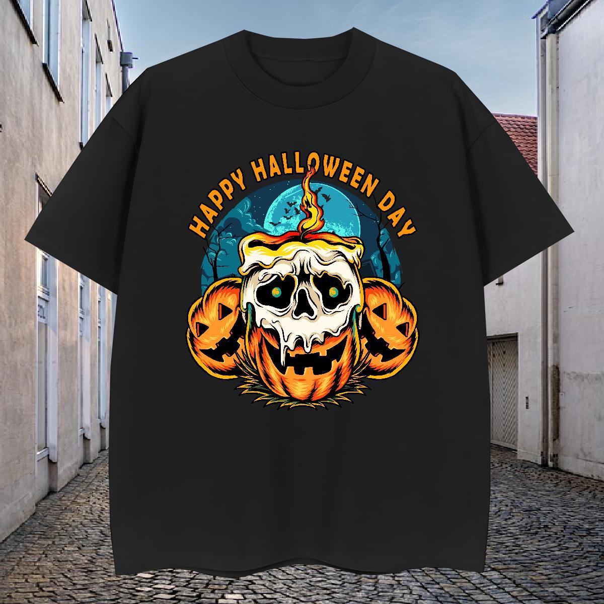 2024 DIY Man T Shirts 230g Pure Cotton pumpkin Home Outdoor Tshirts Short Sleeve O-Neck Cool Design Couples T Shirts Plus Size Cartoon