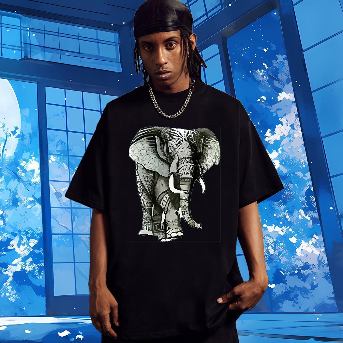 Fashion Casual T Shirts Men 230g Pure Cotton Elephant Spring Summer Clothings Breathable Wholesale Mens Tshirts Floral Print