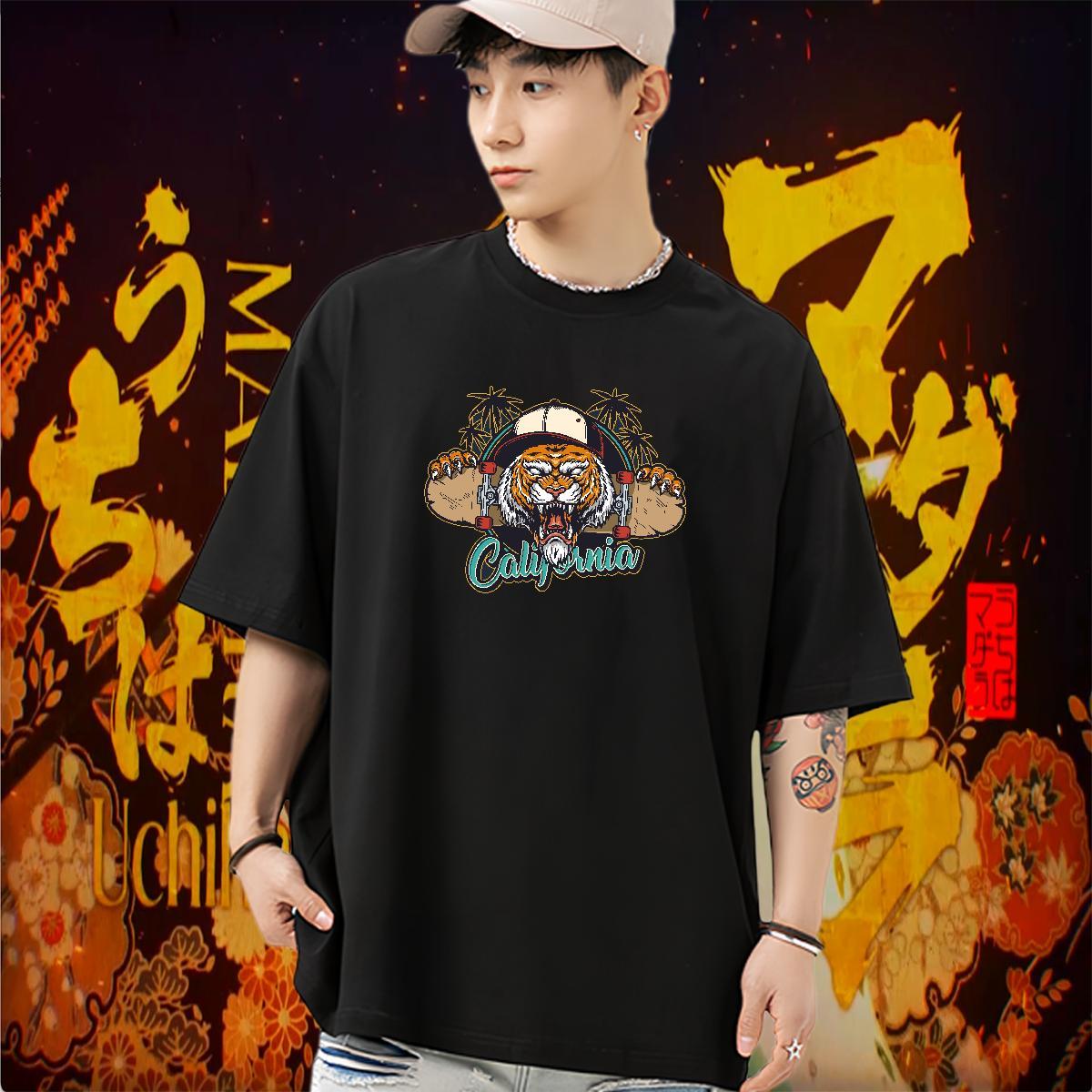 Casual New T-Shirts 230g Pure Cotton tiger Street Wear Tees Shirts O-Neck Short Sleeve Comfortable Tshirts Oversized