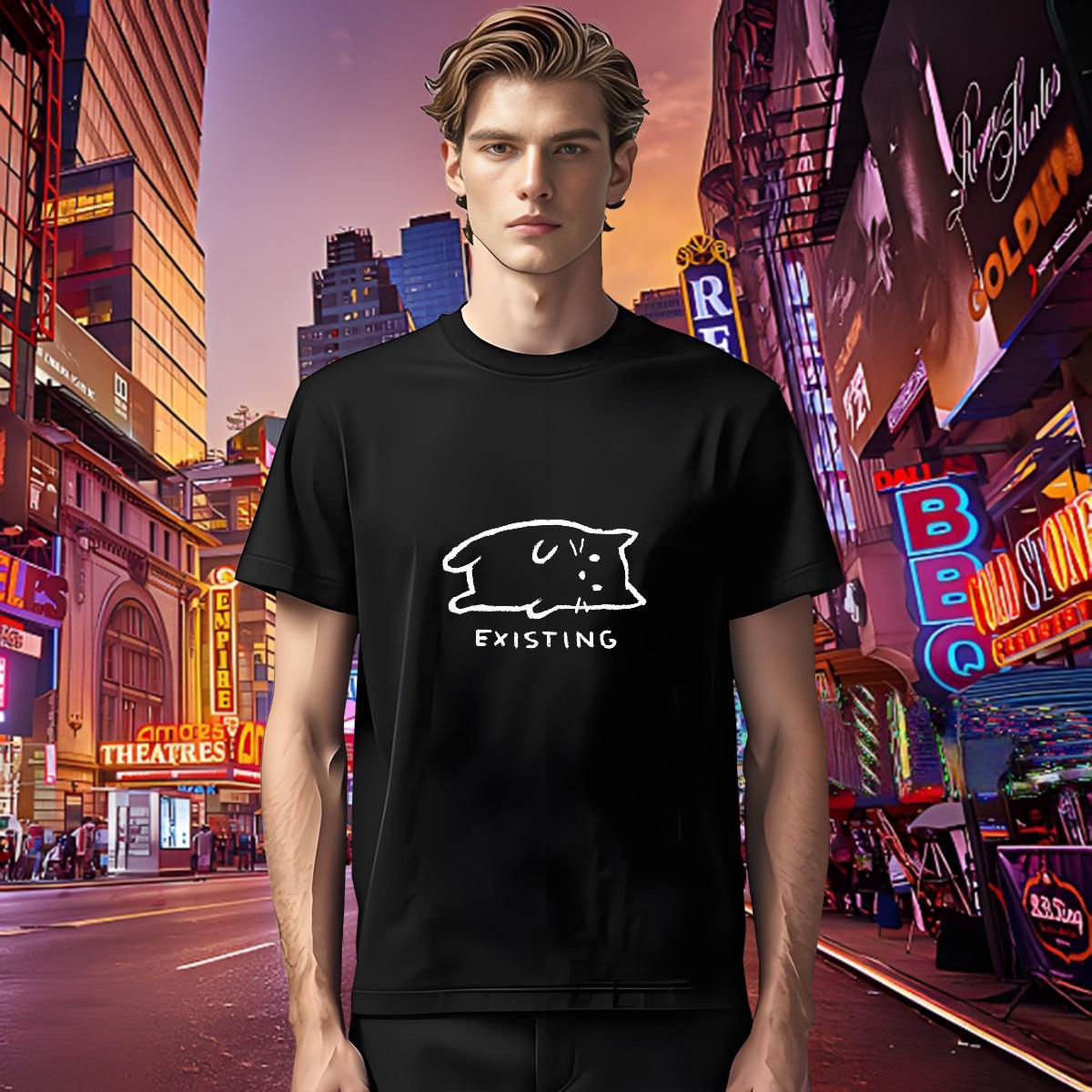 Loose Tshirt for Man Woman 230g 100% Cotton cat Mens T Shirts Spring Summer Breathable Cartoon Printing L-4XL Fashion Top Tees