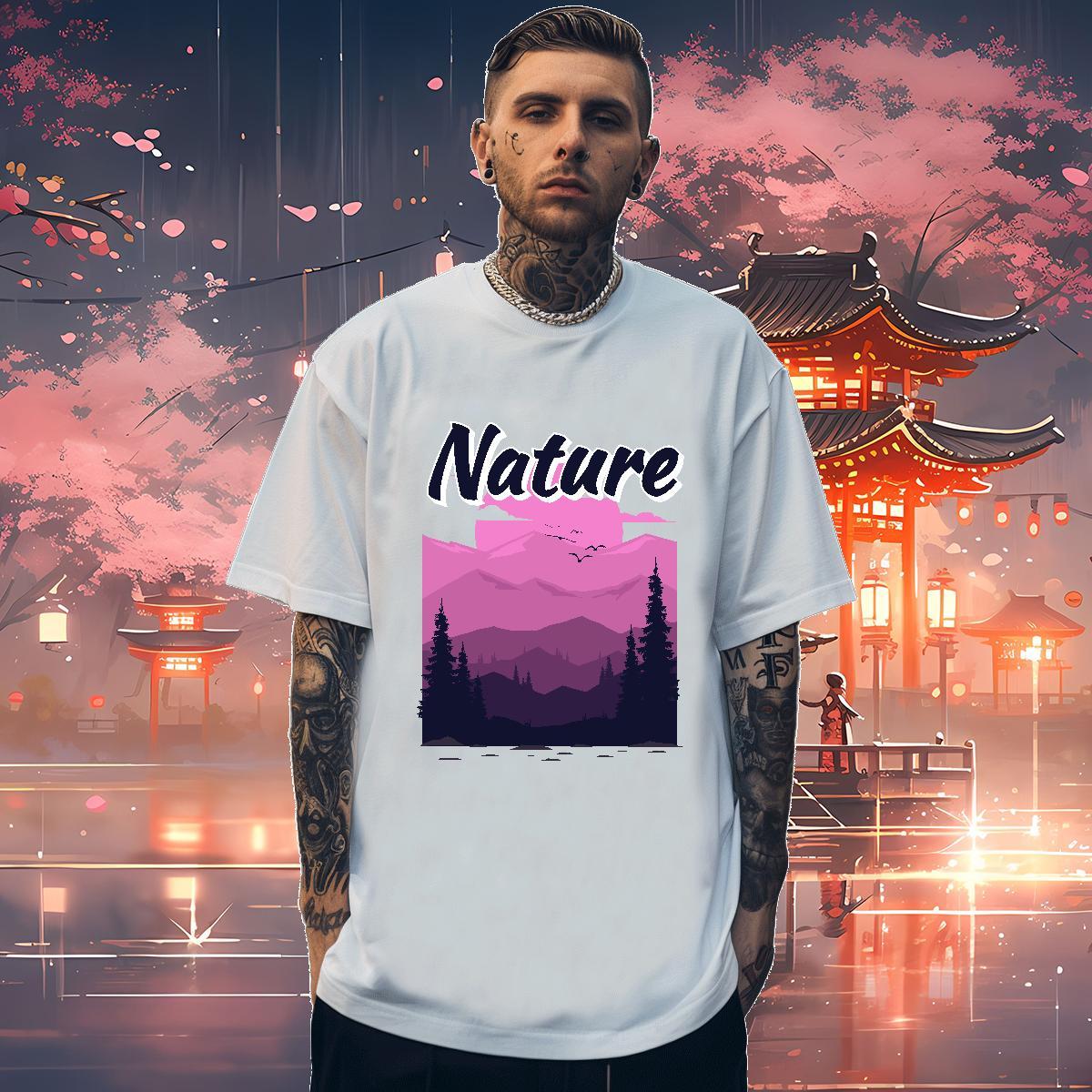 Stylist T-Shirts for Men 230g Cotton tree Anime Printing Street Tees Shirts Short Sleeve Soft Brand Men Tees Custom Cartoon