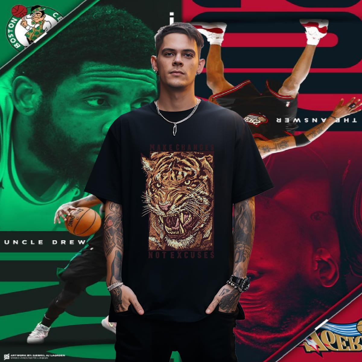 T Shirts Men 230g Pure Cotton tiger Street Wear Breathable Crew Neck Floral Print Mens Tshirts Fashion Casual Cool Polos