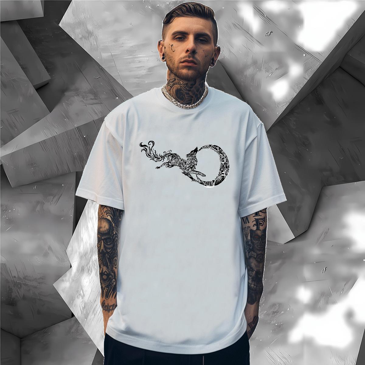 T-Shirts for Men 230g 100% Cotton wolf Daily Wear Pure Cotton Custom Cartoon Mens Tshirts Fashion Casual Cool Design Tees Shirts