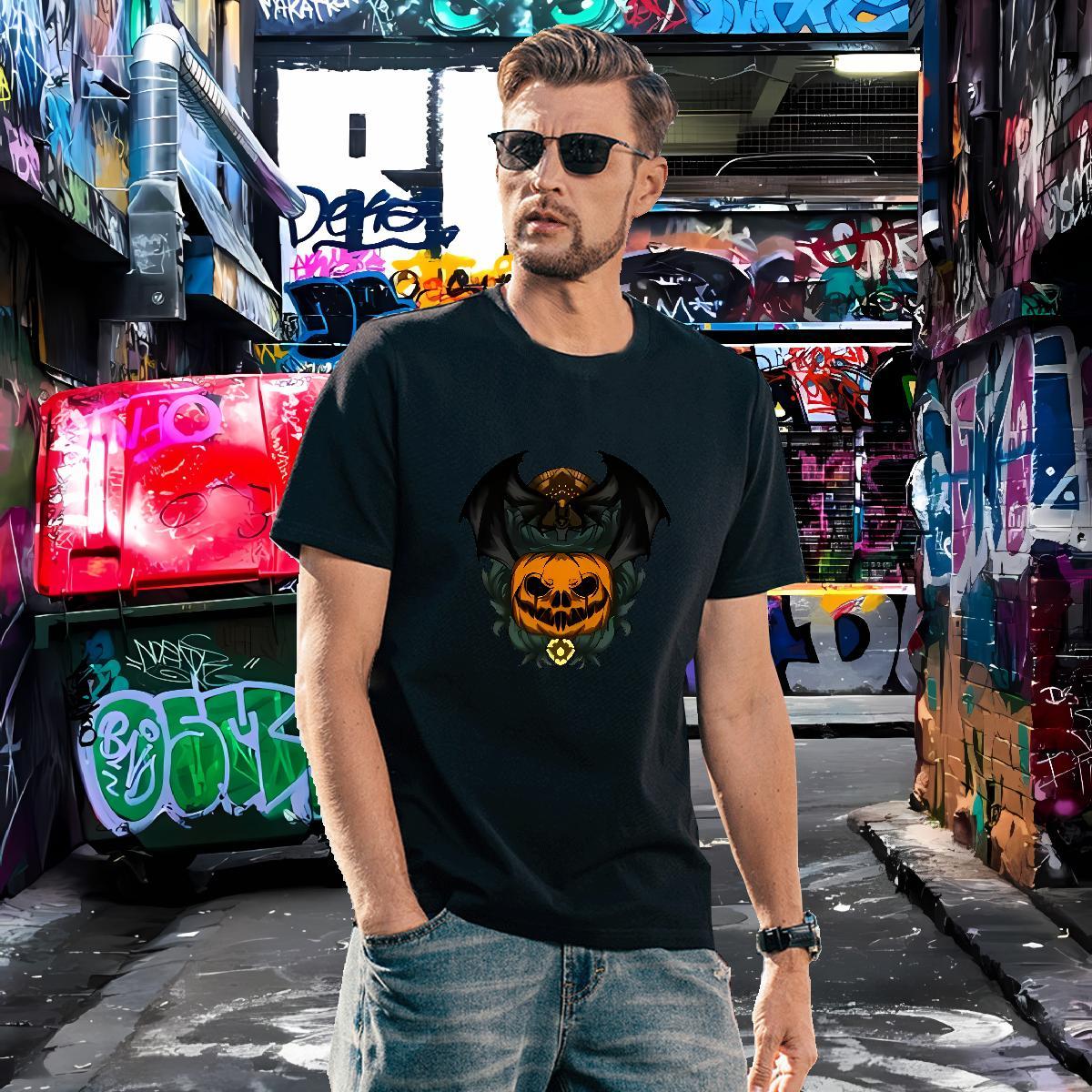 Brand Men Clothes T-Shirt 230g Cotton halloween T Shirt For Man Home Outdoor Breathable Black White Classic Top Tees