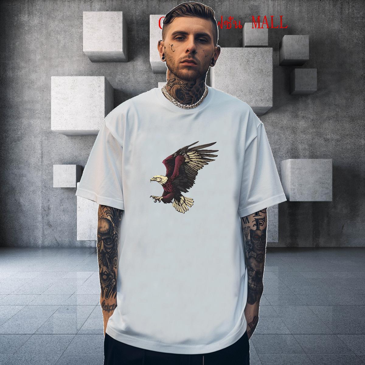Popular Mens Tshirts 230g Pure Cotton Hip Hop eagle White Plus Size Short Sleeve O-Neck 2024 DIY T-Shirts Tops