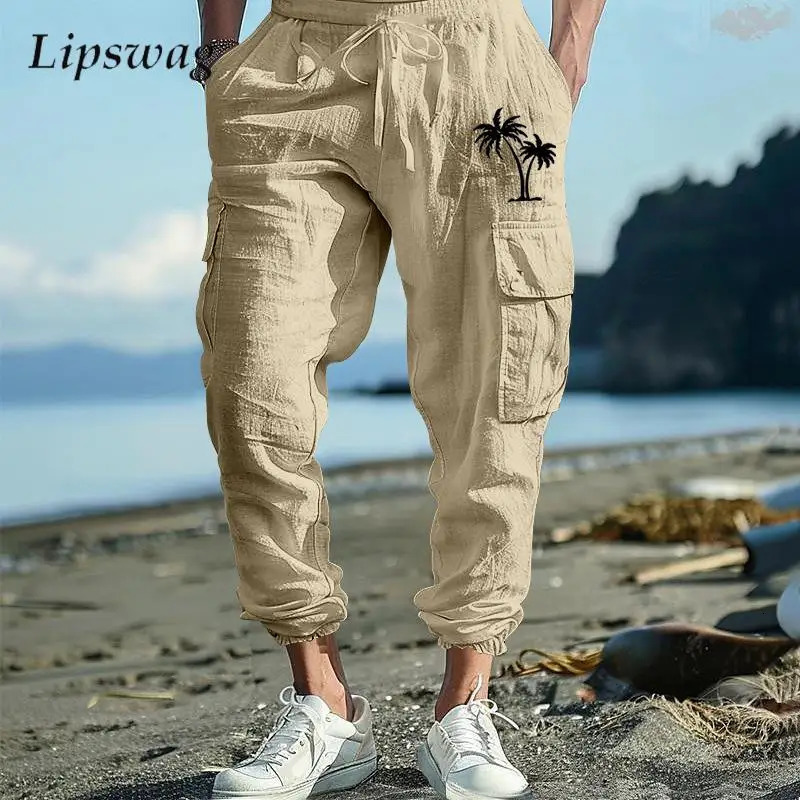 Casual Breathable Cotton Pants For Men Autumn Vintage Pattern Printing Loose Cargo Streetwear Mens Fashion Patchwork 240806