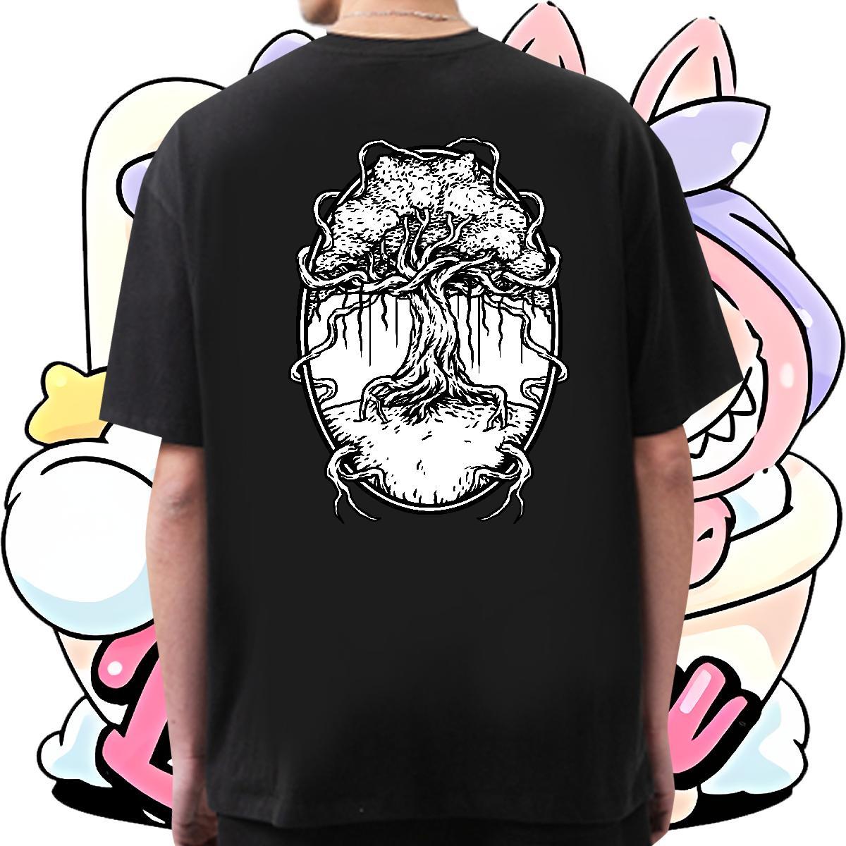 Classic Man T Shirts 230g Cotton tree Anime Printing Street Polos Round Neck Short Sleeve Unisex Men Tops Tees Customized Print