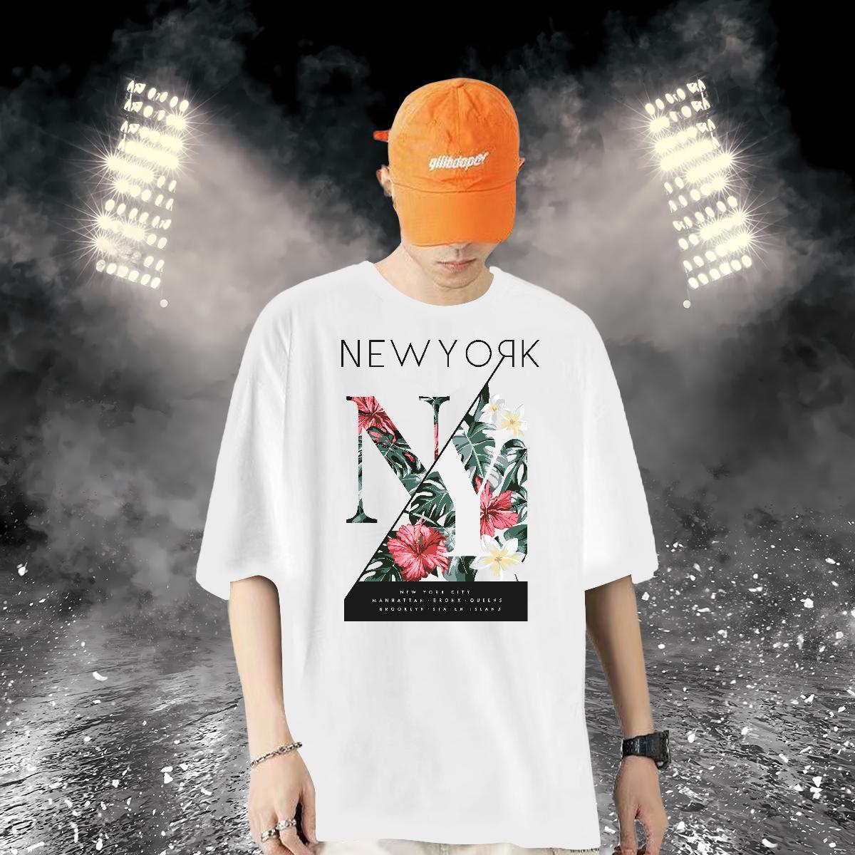 Stylist T-Shirts 230g 100% Cotton flower Hip Hop Tops Tees Breathable Short Sleeve Loose Men Tees Oversized 3XL 4XL