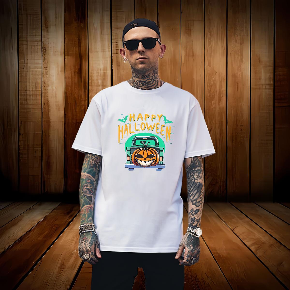 Mens T Shirts 100% Cotton 230g halloween Daily Wear Breathable Short Sleeve Floral Print Men Tops Tees 2024 Designer Popular Tee Shirt