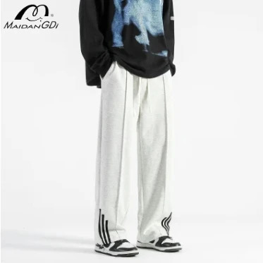 MAIDANGDI Autumn Winter Heavyweight Pants Hong Kong Style Floor Loose Straight Leg Casual Men Sports 240806