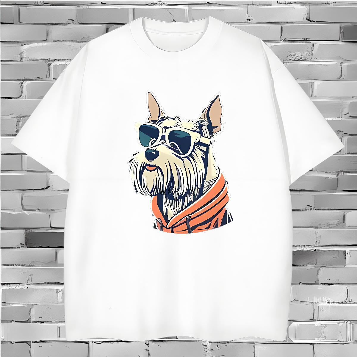 Mens T Shirts 230g Pure Cotton dog Street Casual Crew Neck Breathable Cartoon Print Men Tees 2024 New Wholesale Tops Tees