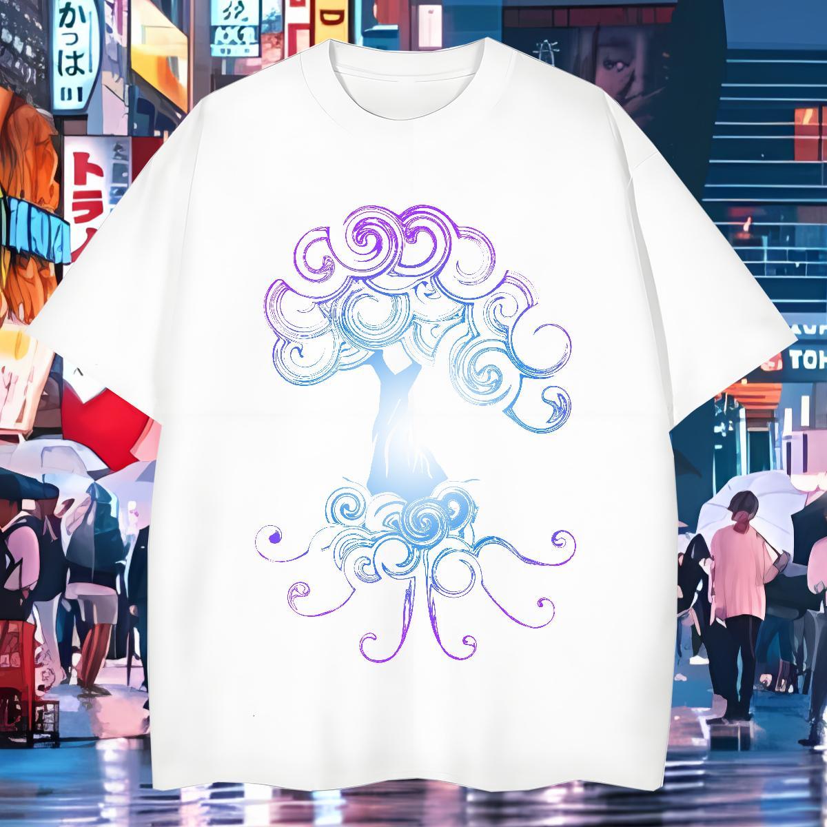 2024 Mens T Shirts 100% Cotton 230g tree Beach Tops Tees Crew Neck Unisex Tshirts DIY Anime