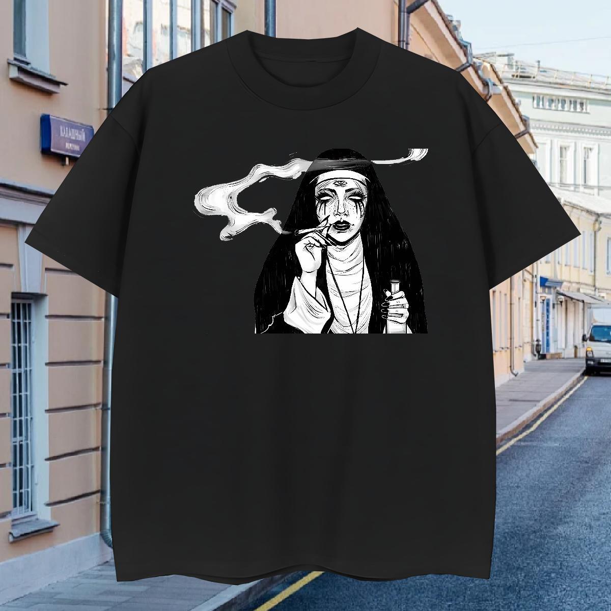 T-Shirts for Men 230g Pure Cotton nun Street wear Hip Hop Breathable Short Sleeve Cartoon Printing L-4XL Mens Tshirts Fashion Designer Wholesale Tees