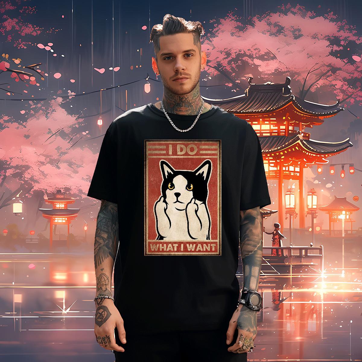 T Shirt For Man 100% Cotton 230g cat High Street Hip Hop Pure Cotton DIY Printed Men Tshirts Designer Free Shipping Tee Shirt