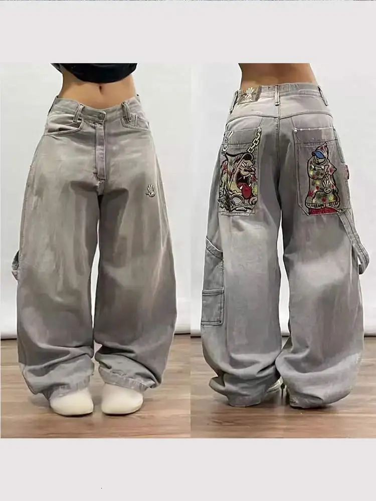 Vintage Wide Leg Jeans Harajuku Hip Pop Printed Denim Pants For Male Loose Oversized Gothic Street Mens Y2k Trousers 240806