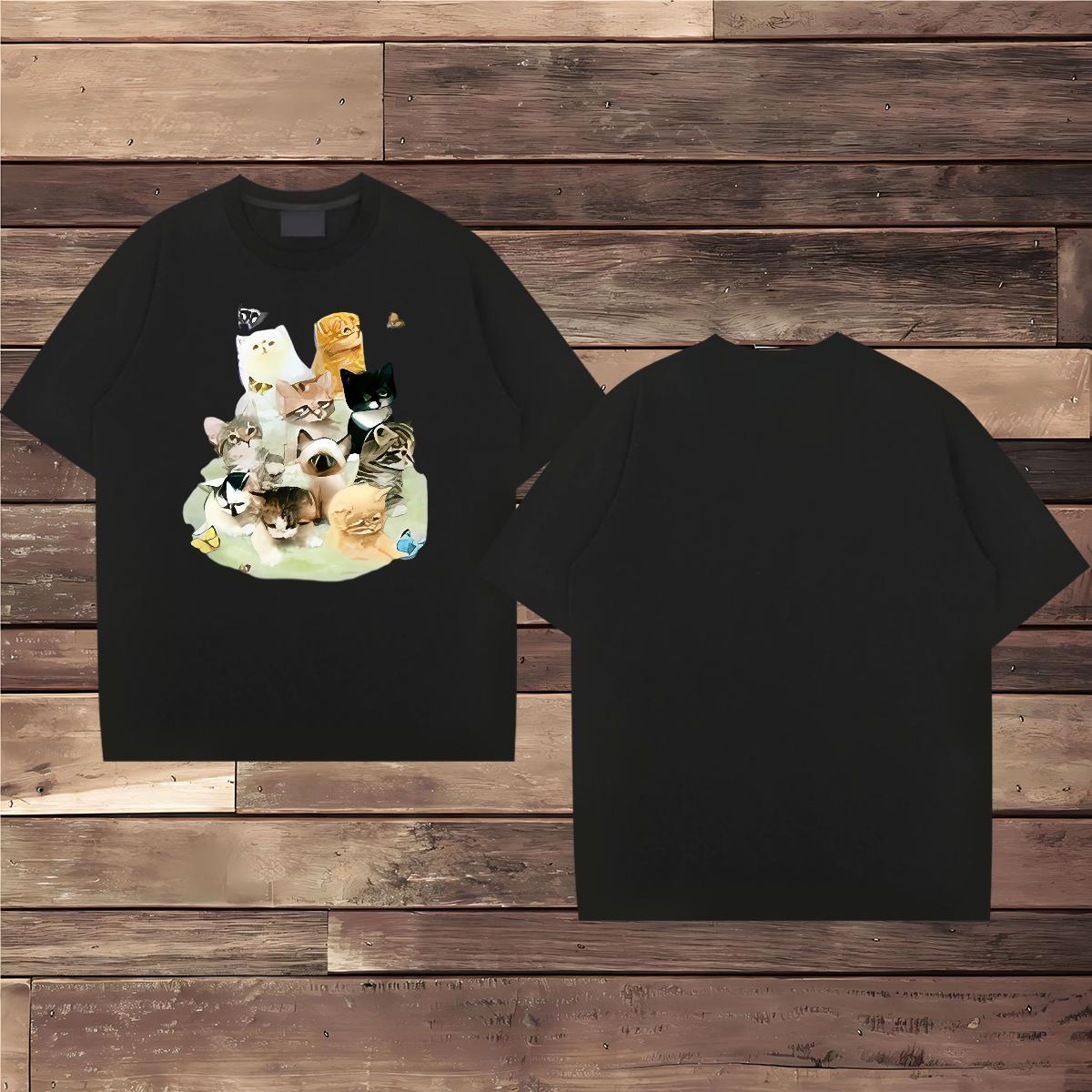 Mens T Shirts 230g Pure Cotton cat Spring Summer Breathable Short Sleeve Custom Anime Men Tshirts Designer Fashion High Quality Tee Shirt