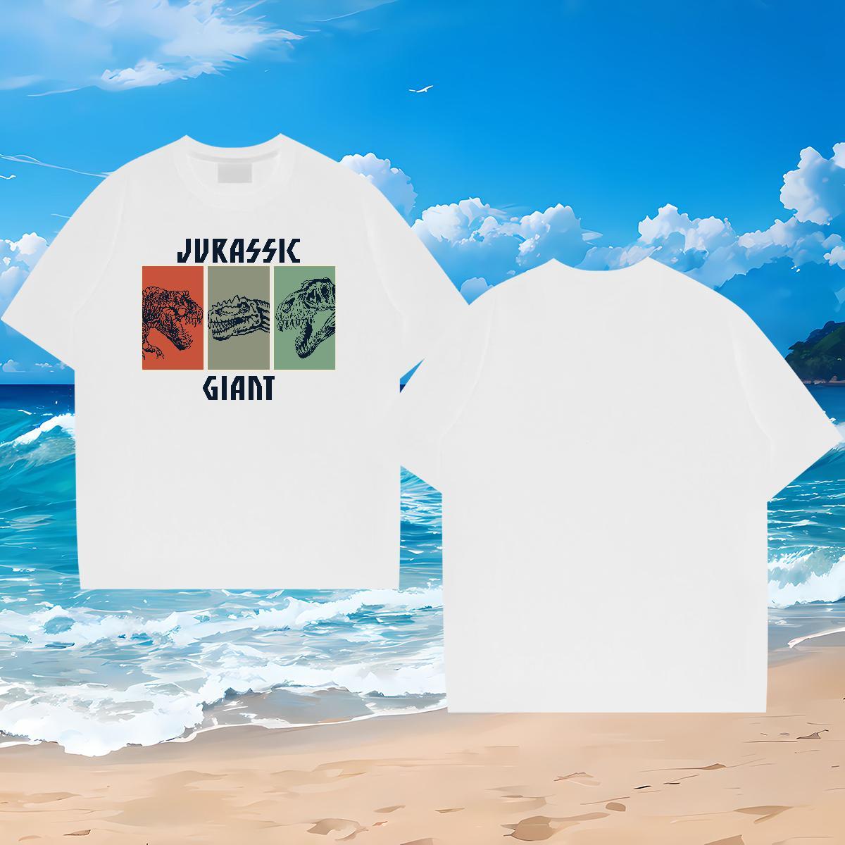 New Designer T-Shirts for Men 230g 100% Cotton dinosaur Casual Tees Crew Neck Unisex Men Tshirts DIY Logo Oversized