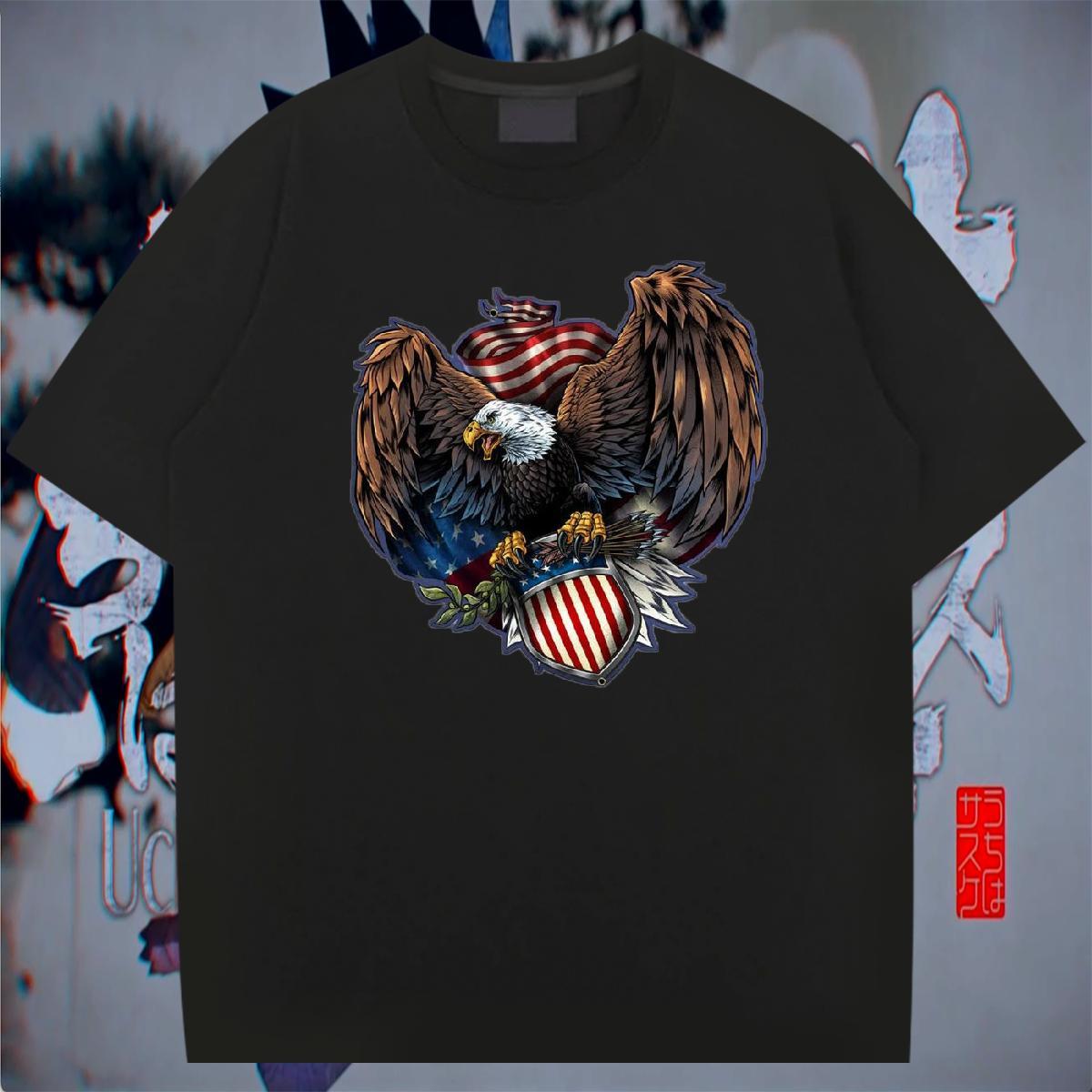 Wholesale Men Tees 230g Pure Cotton Casual Beach eagle Floral Print Short Sleeve O-Neck Fashion New T-Shirts Tops Shirt