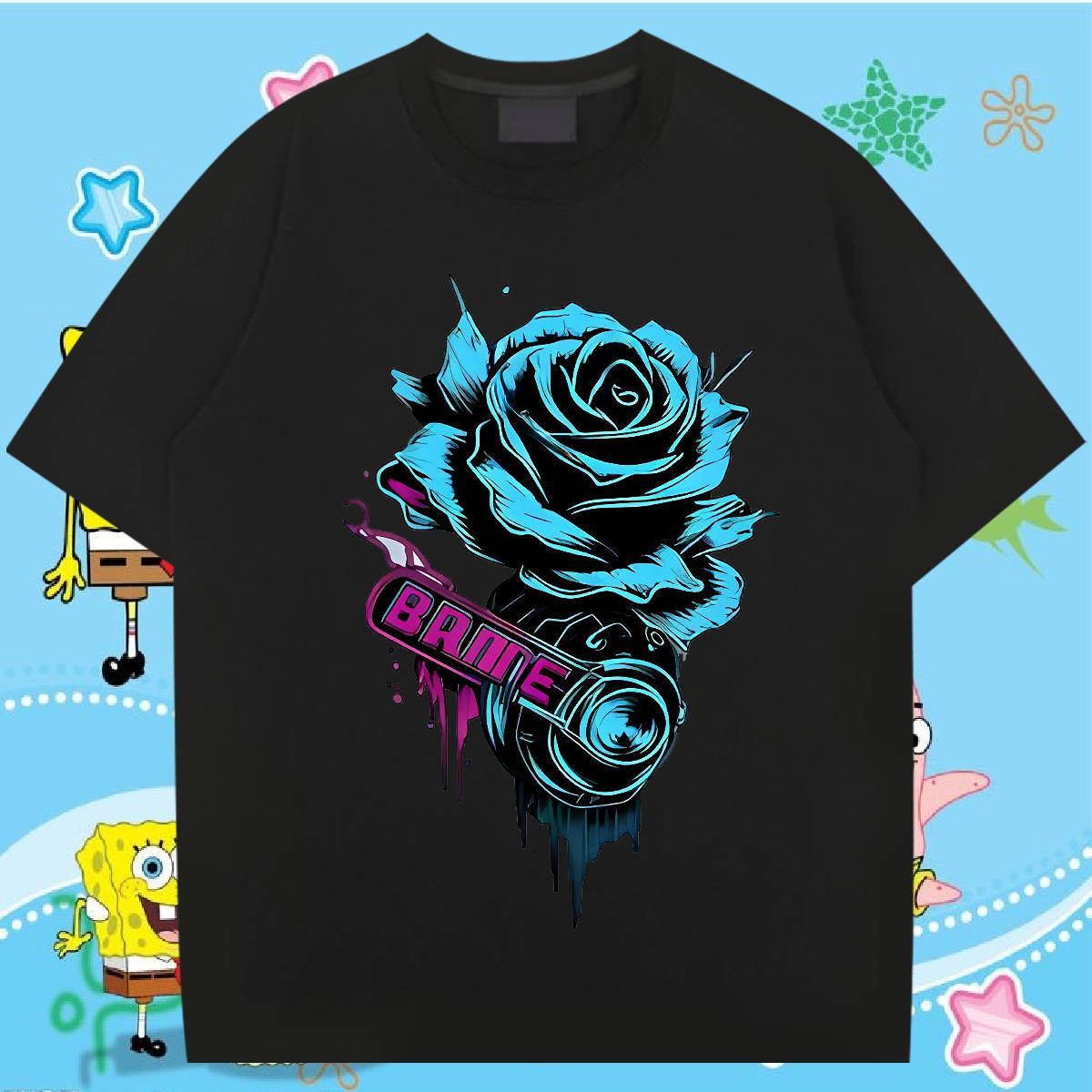New Designer T shirt 230g 100% Cotton flower Outdoor Tees Shirts Breathable Crew Neck Popular Men Tshirts Cartoon Printing L-4XL