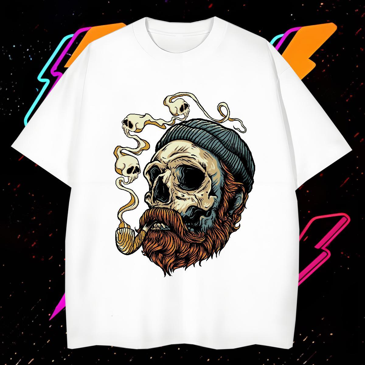 DIY Men T Shirts skull Tees Shirts 230g Cotton Hip Hop Popular DIY Printed Breathable Crew Neck Men Tops Tees