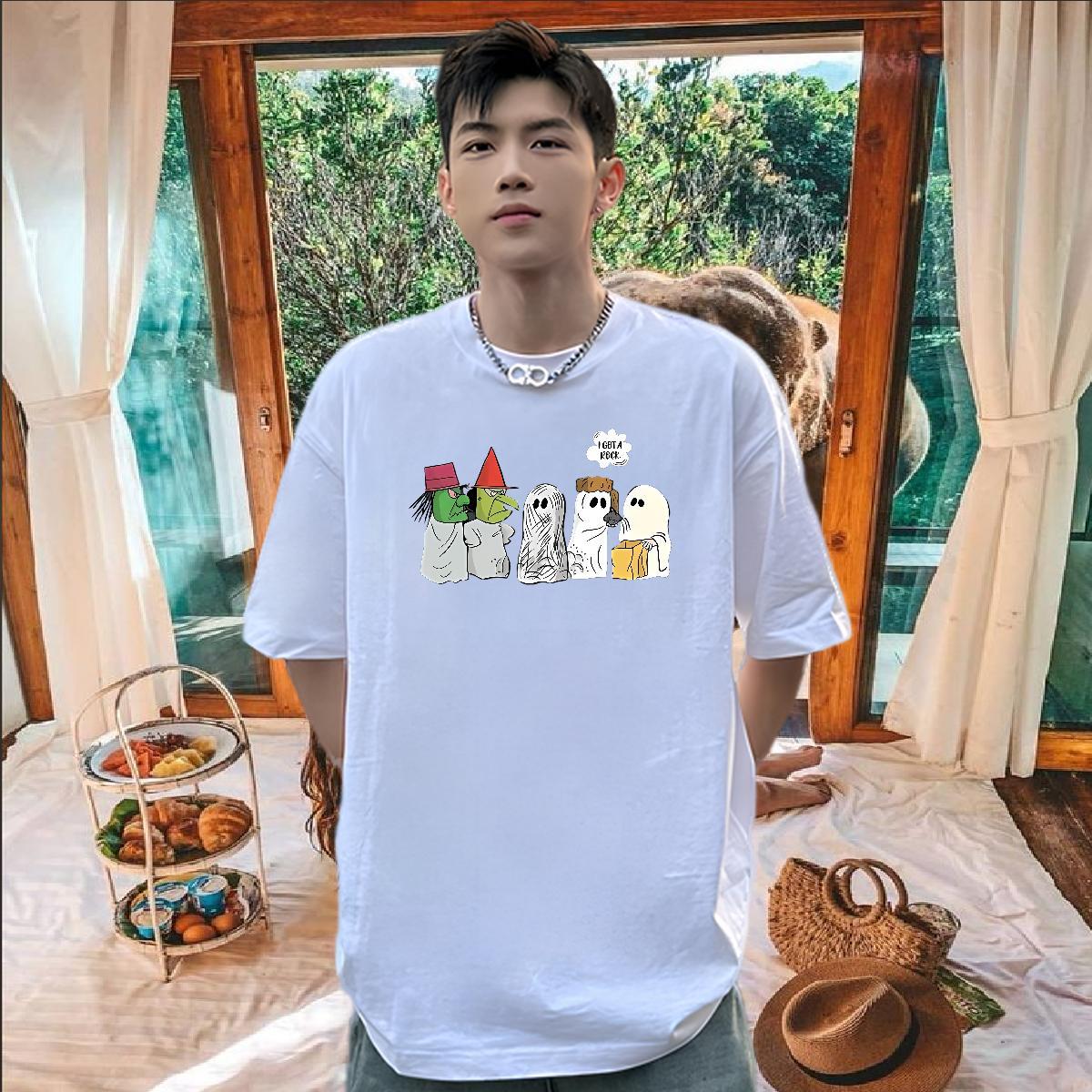 2024 Summer T Shirts Men 230g 100% Cotton halloween Street wear Hip Hop Clothes Breathable Soft Comfortable Couples T Shirts DIY Anime
