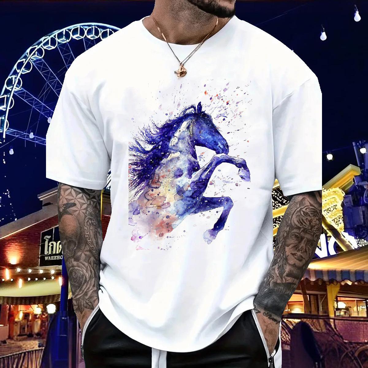 New T Shirts Men 230g 100% Cotton horse Summer Casual Clothes Short Sleeve Soft Classic Men Tees Custom Anime