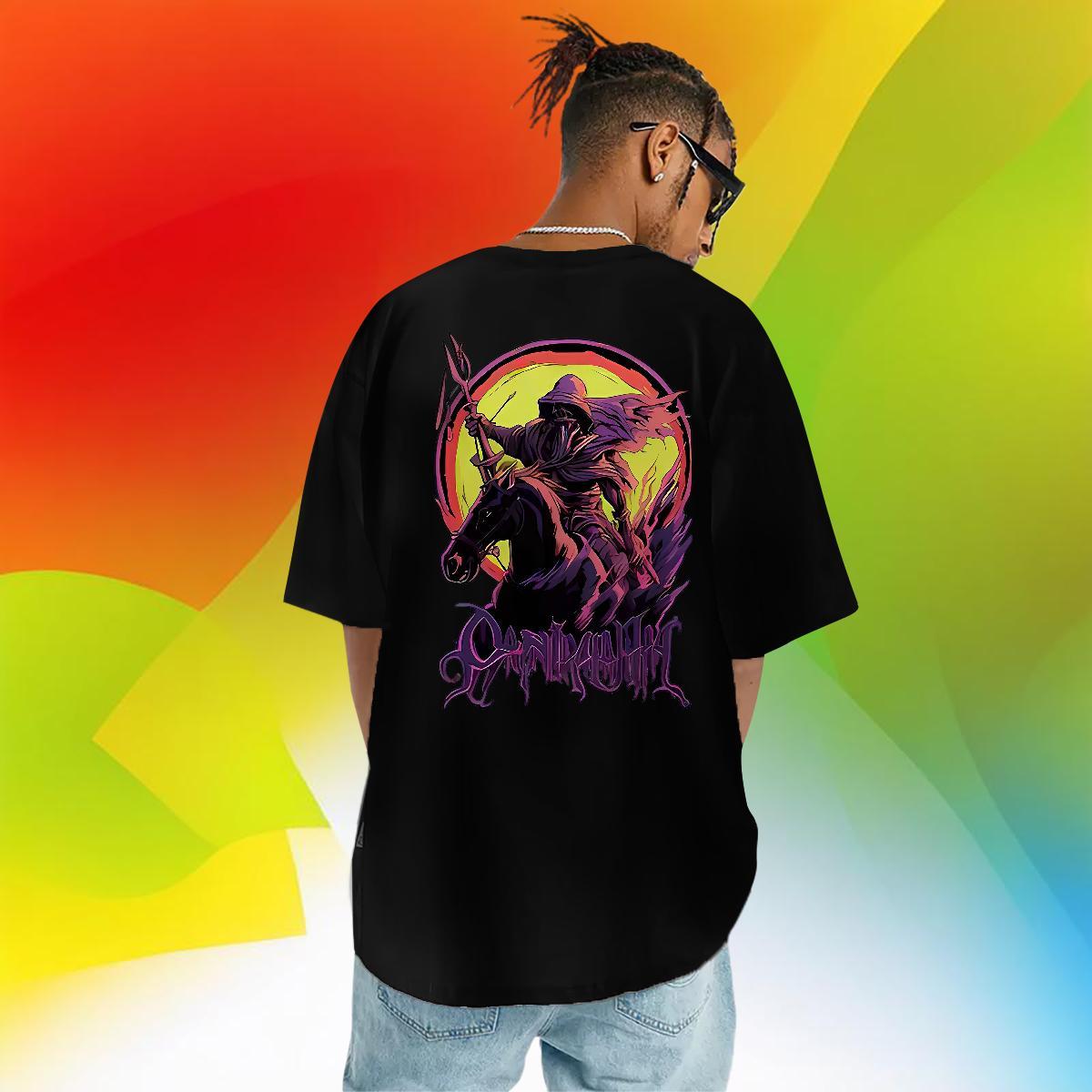 Customized T Shirts Men 100% Cotton 230g horse Daily Outfit Wear Short Sleeve Soft Unisex Tshirt for Man Woman Black Oversized