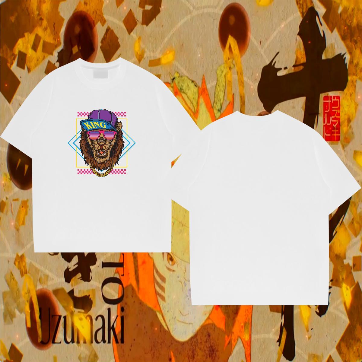 Popular Mens Tshirts 230g Cotton High Street Hip Hop lion Custom Print Oversized Short Sleeve O-Neck 2024 T Shirt For Man Tops Tees