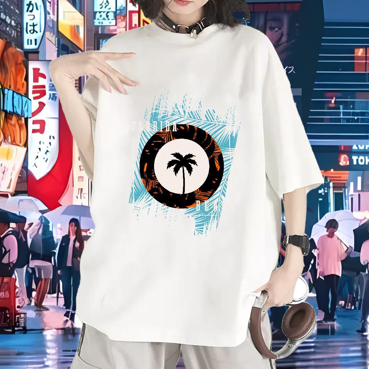 Soft T Shirts Women Short Sleeve O-Neck Lady T shirt Plus Size Cartoon tree Sports Street Wear 230g 100% Cotton 2024 Designer Polos